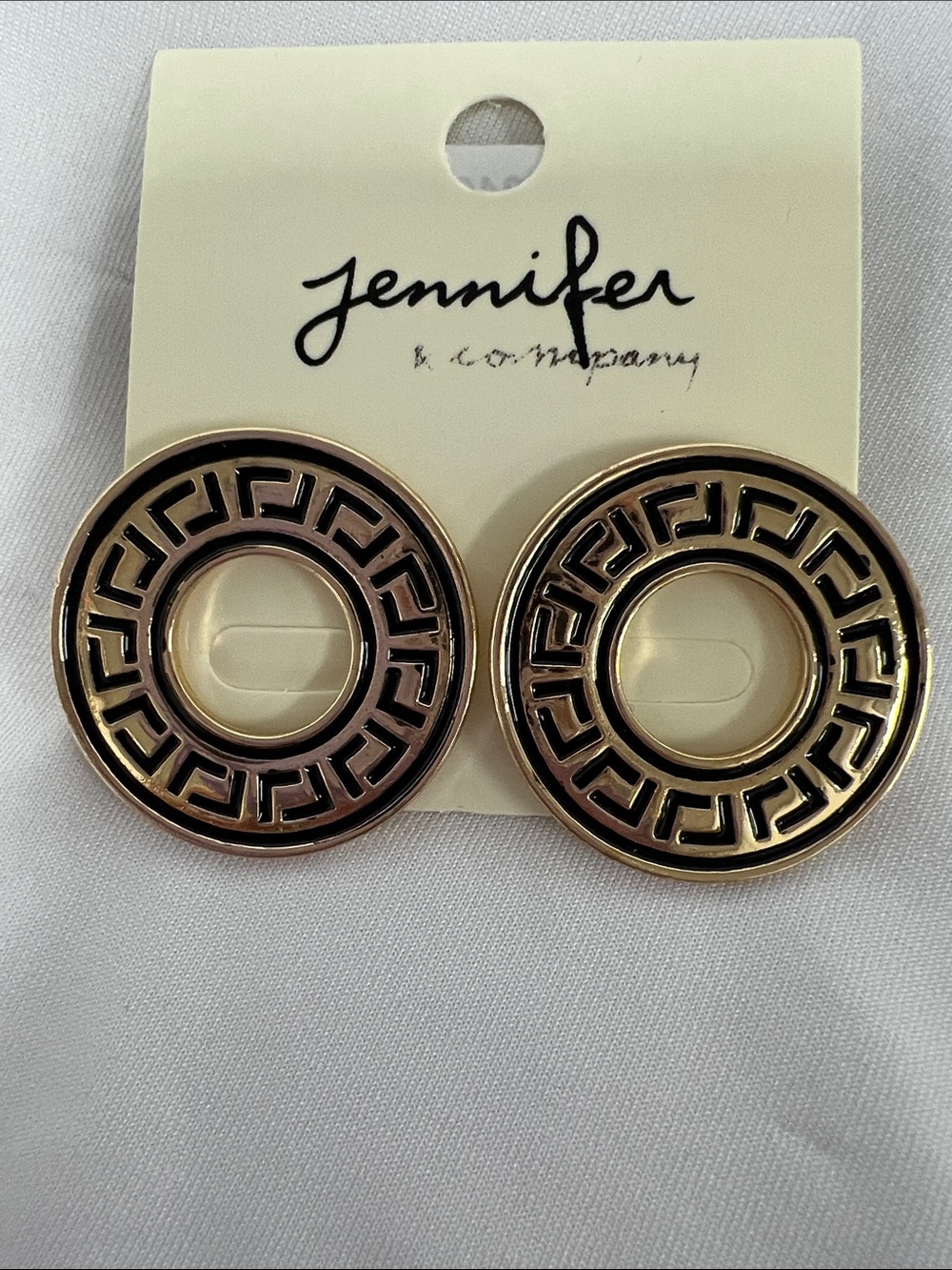 Jennifer Lopez Gold and Black Round Greek Key Earrings